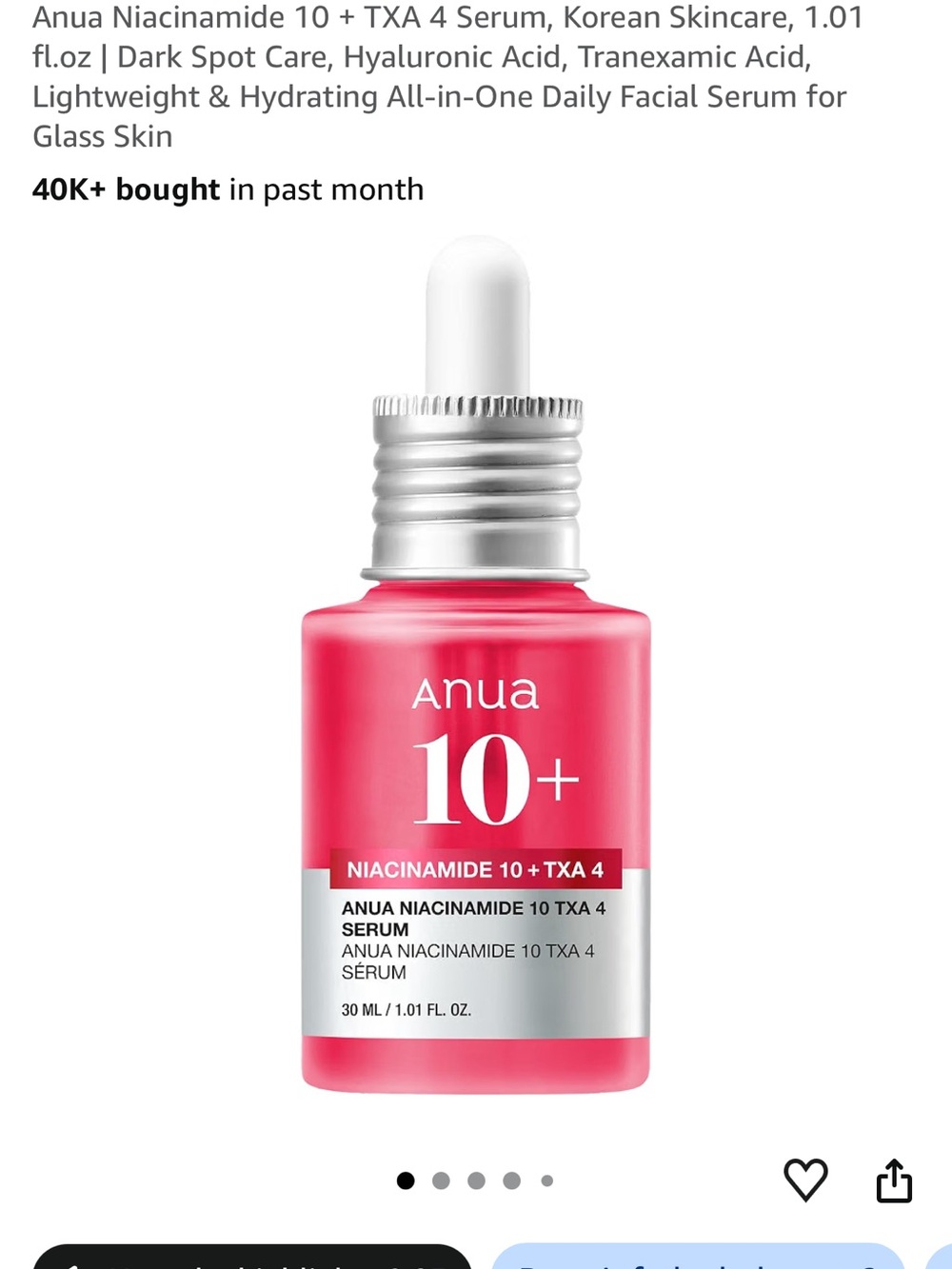 Anua 10+ Niacinamide + TXA 4 Hydrating Serum — Pink